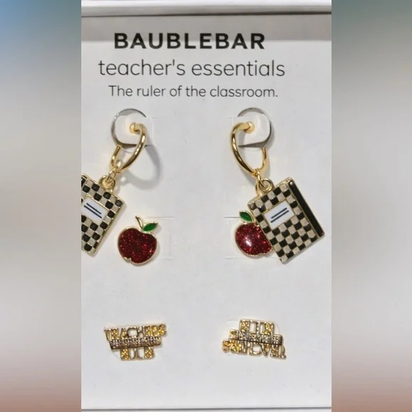 NWT- Baublebar Teacher’s Essential Earring Set-Apple/Notebook. - Picture 2 of 3